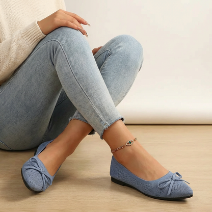 Ballerine comode con dettaglio a fiocco per donne – Scarpe in maglia leggere per la vita quotidiana, ufficio e tempo libero