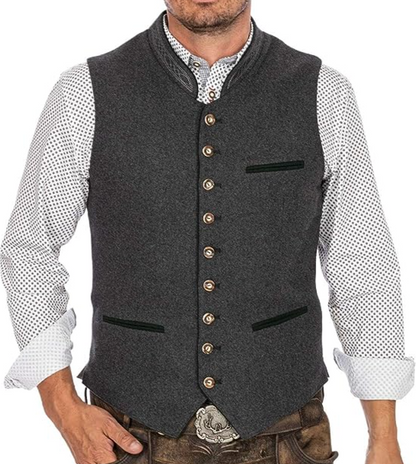 Elegante gilet da uomo in stile tradizionale con colletto alto – Classica chiusura a bottoni e stile senza tempo