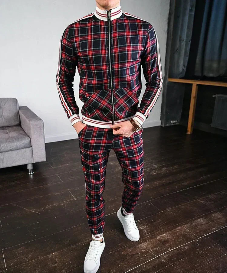 Soriane - Completo da allenamento per uomo con motivo a quadri: Giacca sportiva e pantaloni sportivi