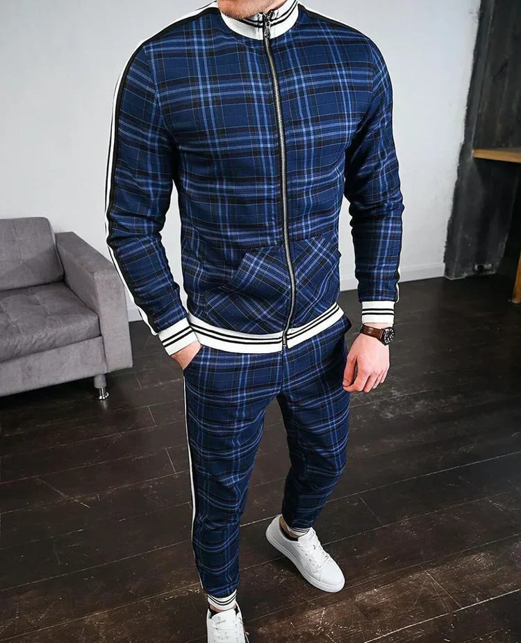 Soriane - Completo da allenamento per uomo con motivo a quadri: Giacca sportiva e pantaloni sportivi