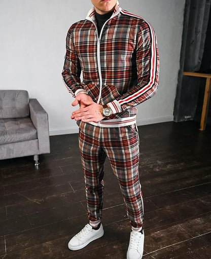 Soriane - Completo da allenamento per uomo con motivo a quadri: Giacca sportiva e pantaloni sportivi
