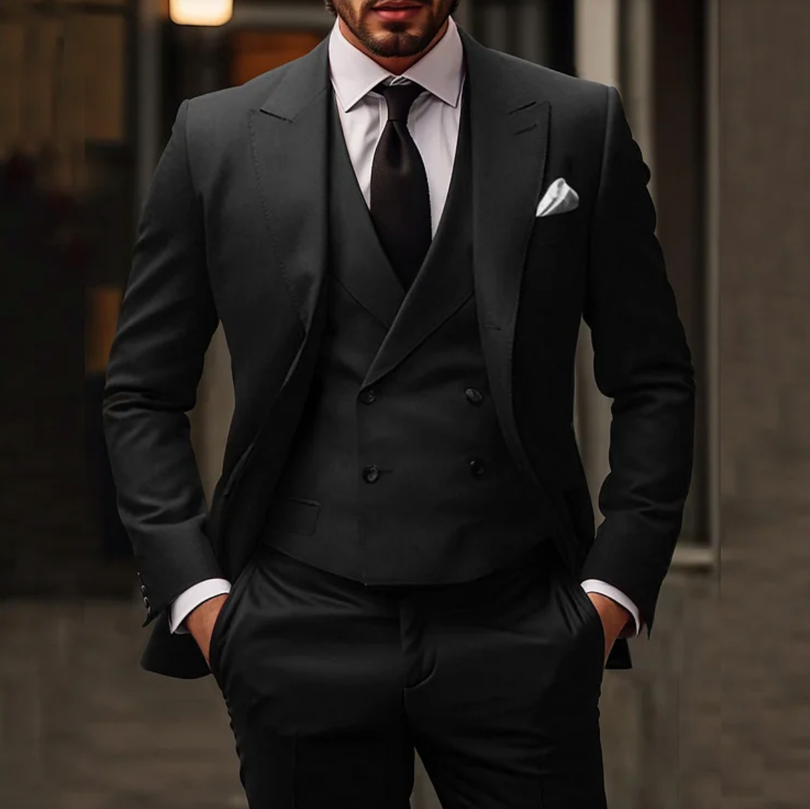 Elegante completo slim fit con gilet – Set moderno per affari e matrimoni per uomini