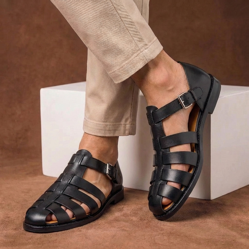 Sandali in pelle comodi per uomo – Scarpe estive traspiranti con cinturini e fibbia