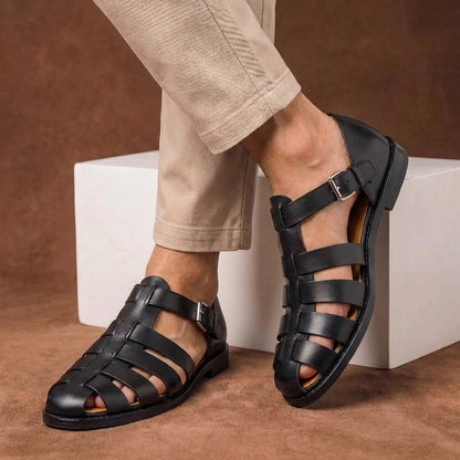 Sandali in pelle comodi per uomo – Scarpe estive traspiranti con cinturini e fibbia