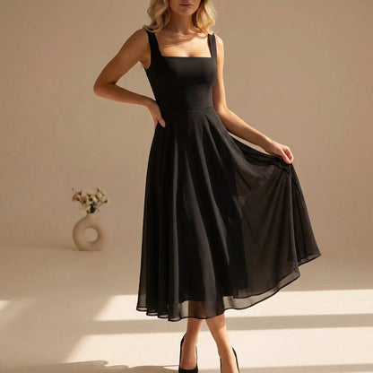 Abito midi elegante da donna con linea A – Abito estivo aderente con gonna fluida