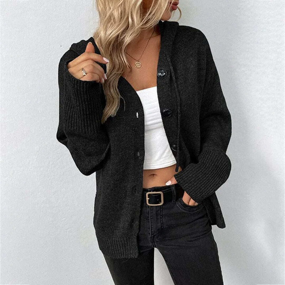 Cardigan in Maglia con Cappuccio e Bottoni – Giacca Casual Calda per Donne