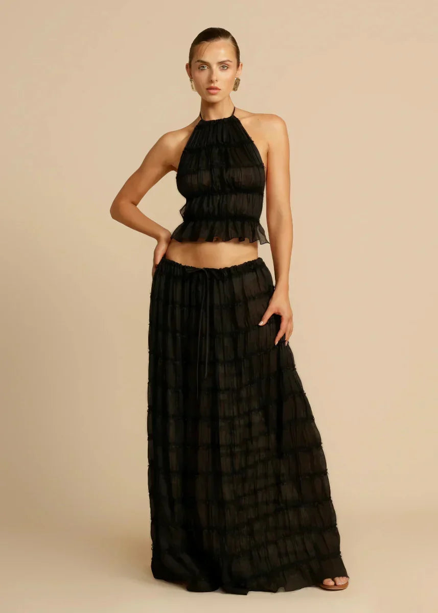 Solmirae – Ensemble di 2 pezzi con top senza schienale e gonna plissettata