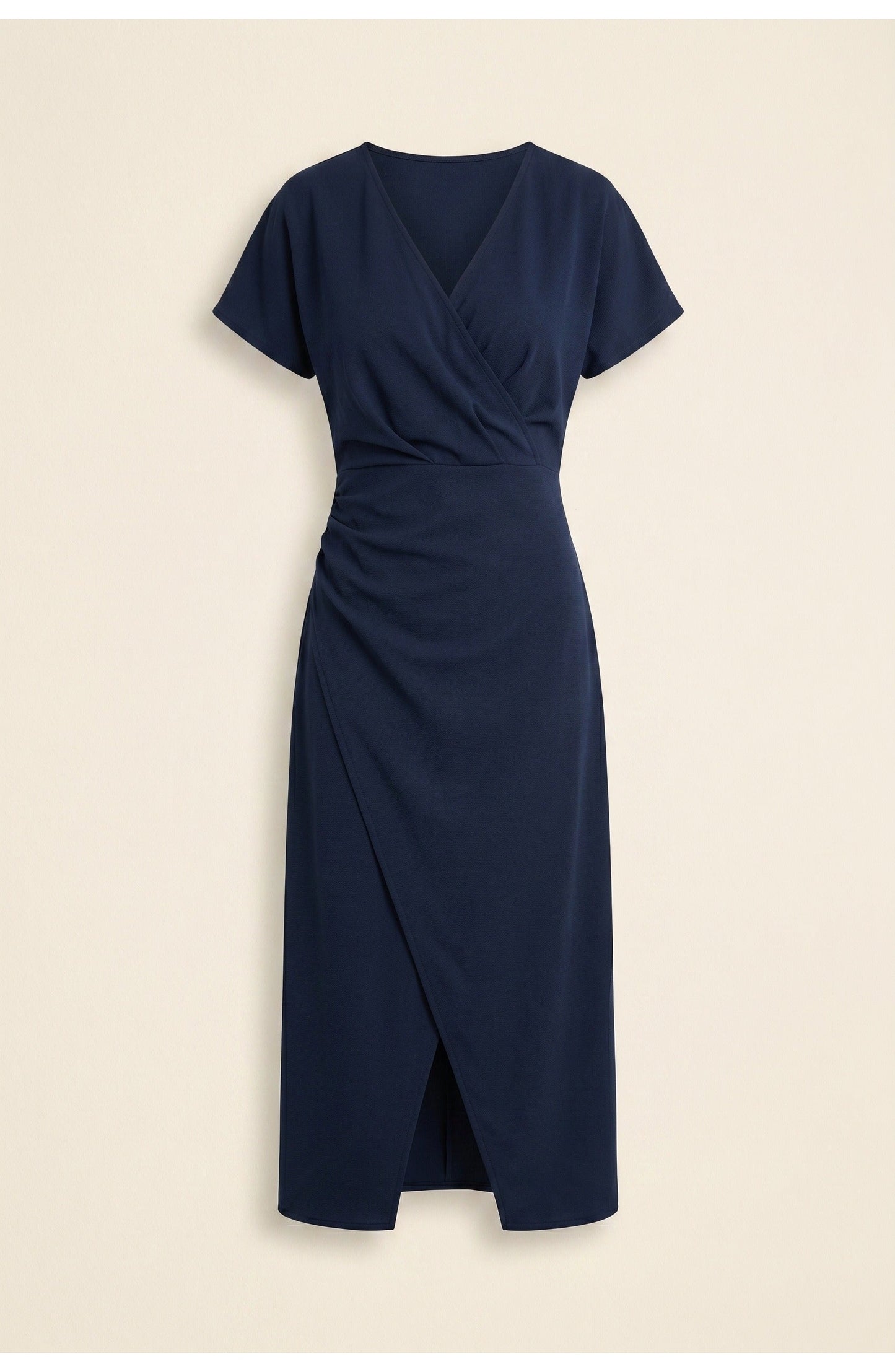 Abito avvolgente elegante con scollatura a V per donne – Abito midi aderente con arricciatura in vita e spacco