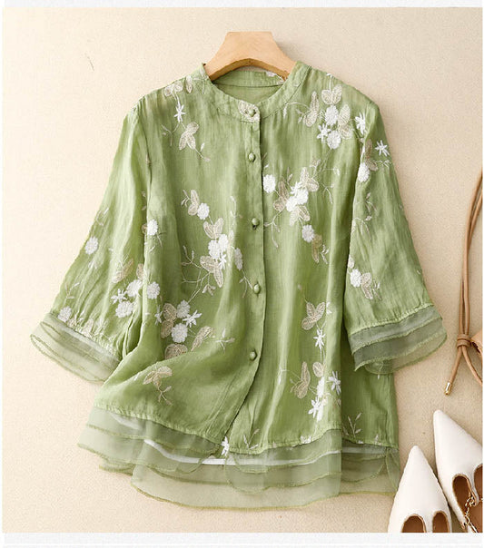 Elegante blusa da donna con ricami e maniche a volant – Leggera e femminile per la vita quotidiana e le occasioni speciali