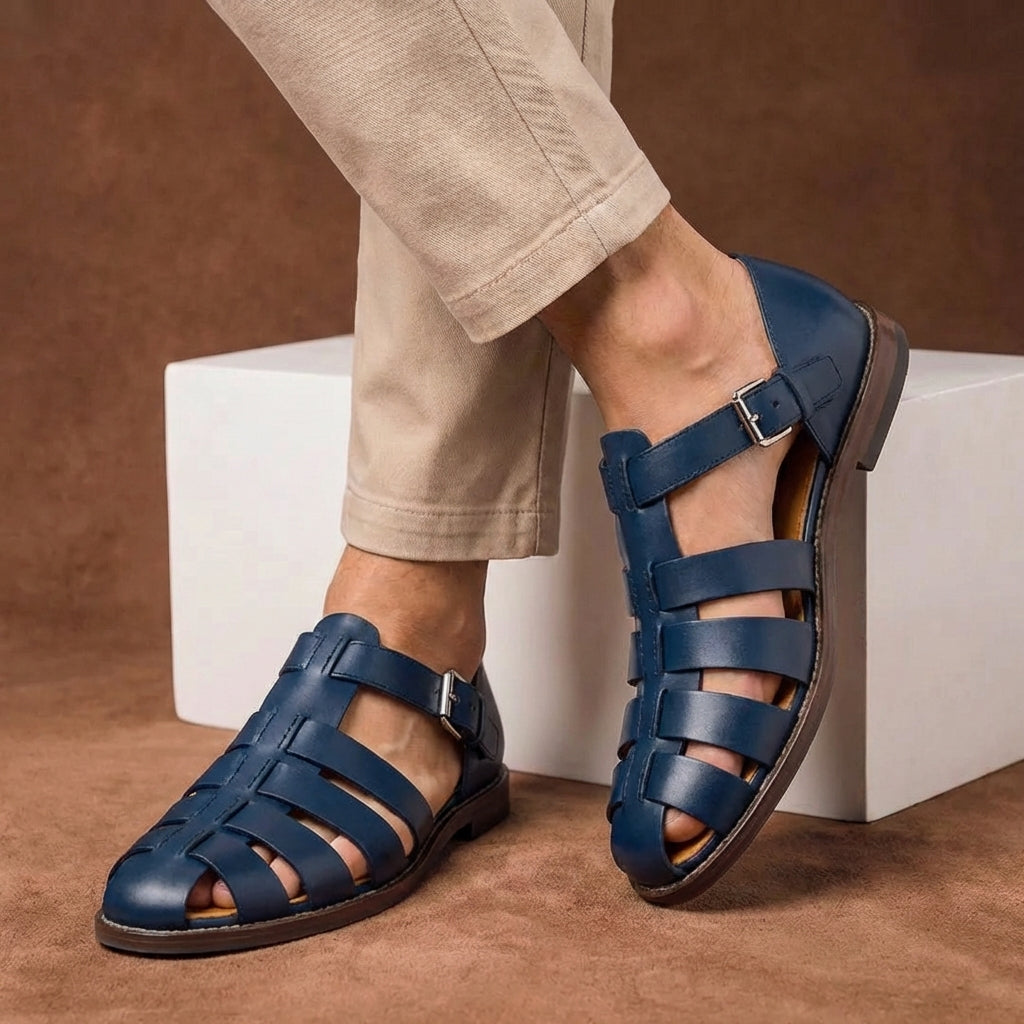 Sandali in pelle comodi per uomo – Scarpe estive traspiranti con cinturini e fibbia