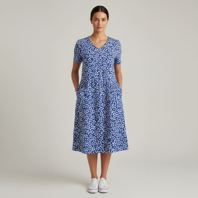 Abito estivo leggero con fiori e tasche – Abito casual per donne
