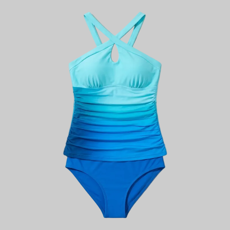 Costume da bagno modellante con sfumature e spalline incrociate per donne – Snellente ed elegante per spiaggia e piscina