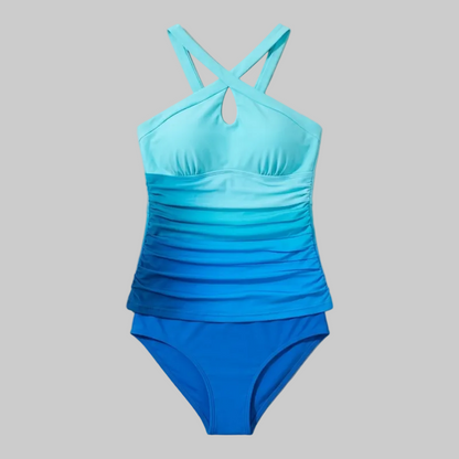 Costume da bagno modellante con sfumature e spalline incrociate per donne – Snellente ed elegante per spiaggia e piscina