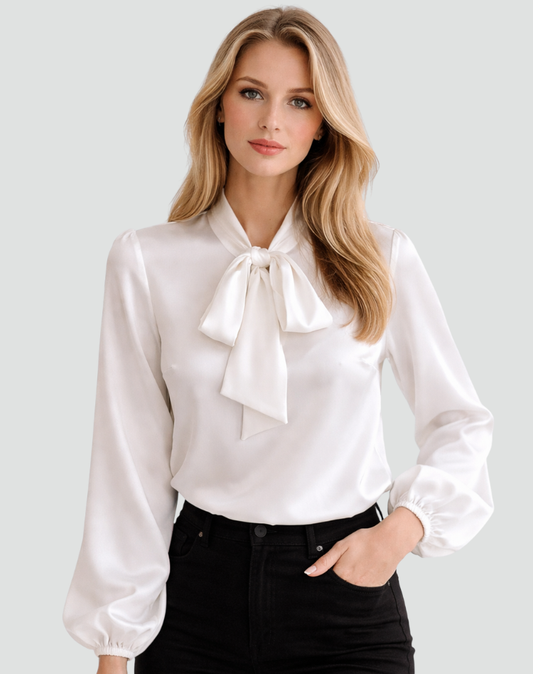 Elegante Blusa da Donna con Fiocco – Look Satinato e Taglio Femminile