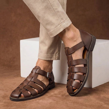 Sandali in pelle comodi per uomo – Scarpe estive traspiranti con cinturini e fibbia