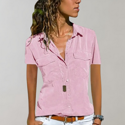 Maglietta a maniche corte in camicia – leggera e ariosa per donne
