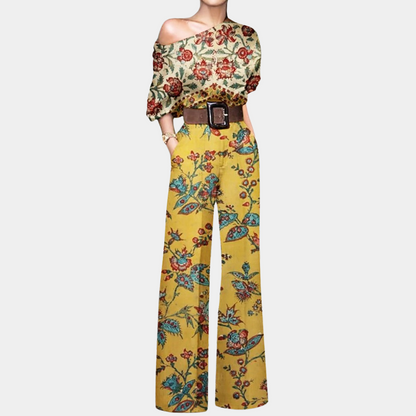 Elowen - Elegante combinazione primaverile con spalline scoperte e motivi di farfalle, fiori e piante, maniche 3/4