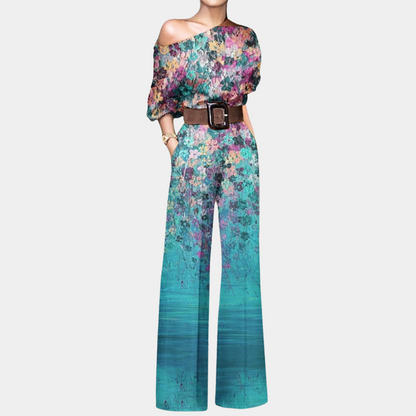 Elowen - Elegante combinazione primaverile con spalline scoperte e motivi di farfalle, fiori e piante, maniche 3/4