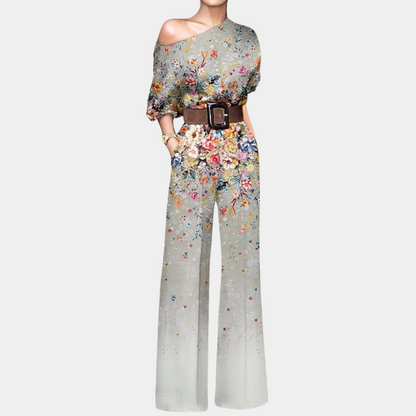 Elowen - Elegante combinazione primaverile con spalline scoperte e motivi di farfalle, fiori e piante, maniche 3/4