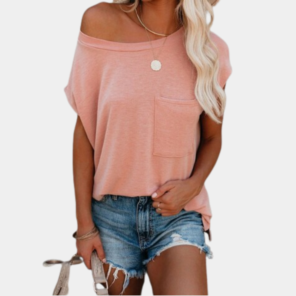 T-shirt estiva casual per donne con vestibilità ampia e taschino sul petto