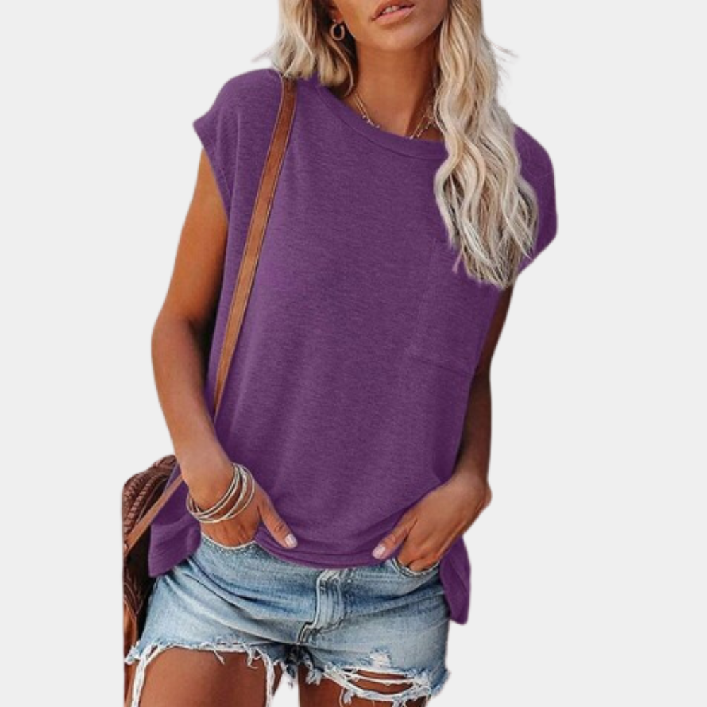 T-shirt estiva casual per donne con vestibilità ampia e taschino sul petto