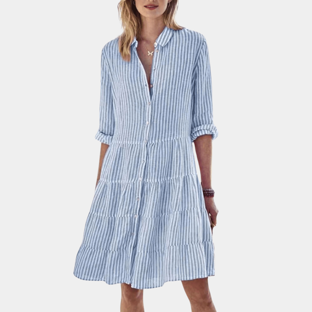Océane - Abito camicia a righe con volant | Leggero e Traspirante | Misto Cotone | Abito estivo casual