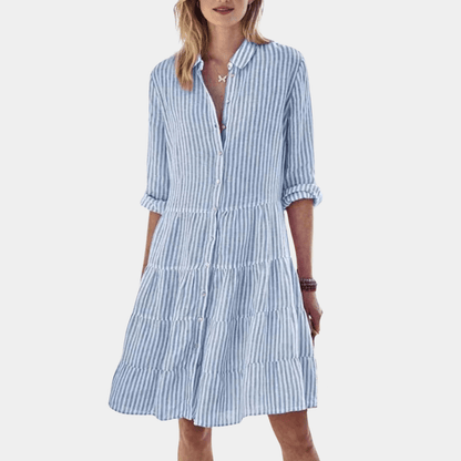Océane - Abito camicia a righe con volant | Leggero e Traspirante | Misto Cotone | Abito estivo casual