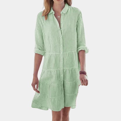 Océane - Abito camicia a righe con volant | Leggero e Traspirante | Misto Cotone | Abito estivo casual
