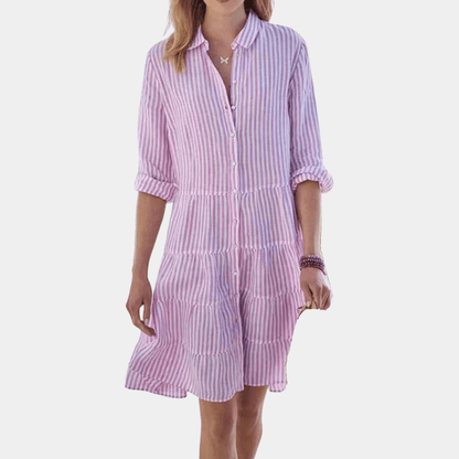 Océane - Abito camicia a righe con volant | Leggero e Traspirante | Misto Cotone | Abito estivo casual
