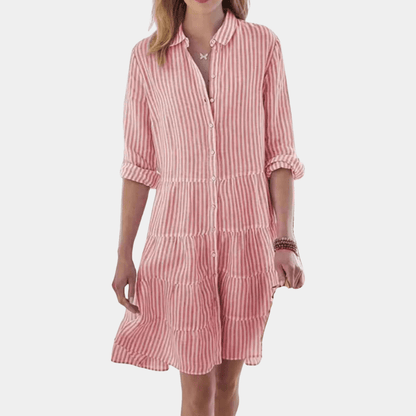 Océane - Abito camicia a righe con volant | Leggero e Traspirante | Misto Cotone | Abito estivo casual