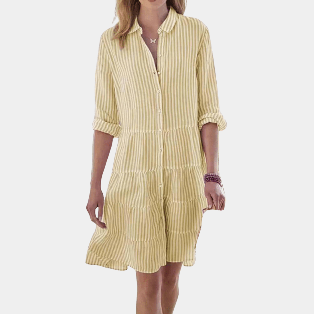 Océane - Abito camicia a righe con volant | Leggero e Traspirante | Misto Cotone | Abito estivo casual