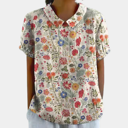 Blusa da donna leggera con stampa floreale e colletto – Camicia estiva leggera in stile vintage