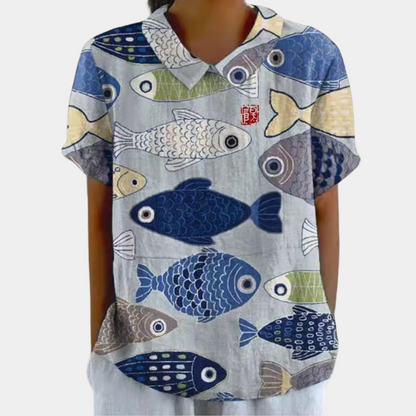 Blusa da donna leggera con stampa floreale e colletto – Camicia estiva leggera in stile vintage
