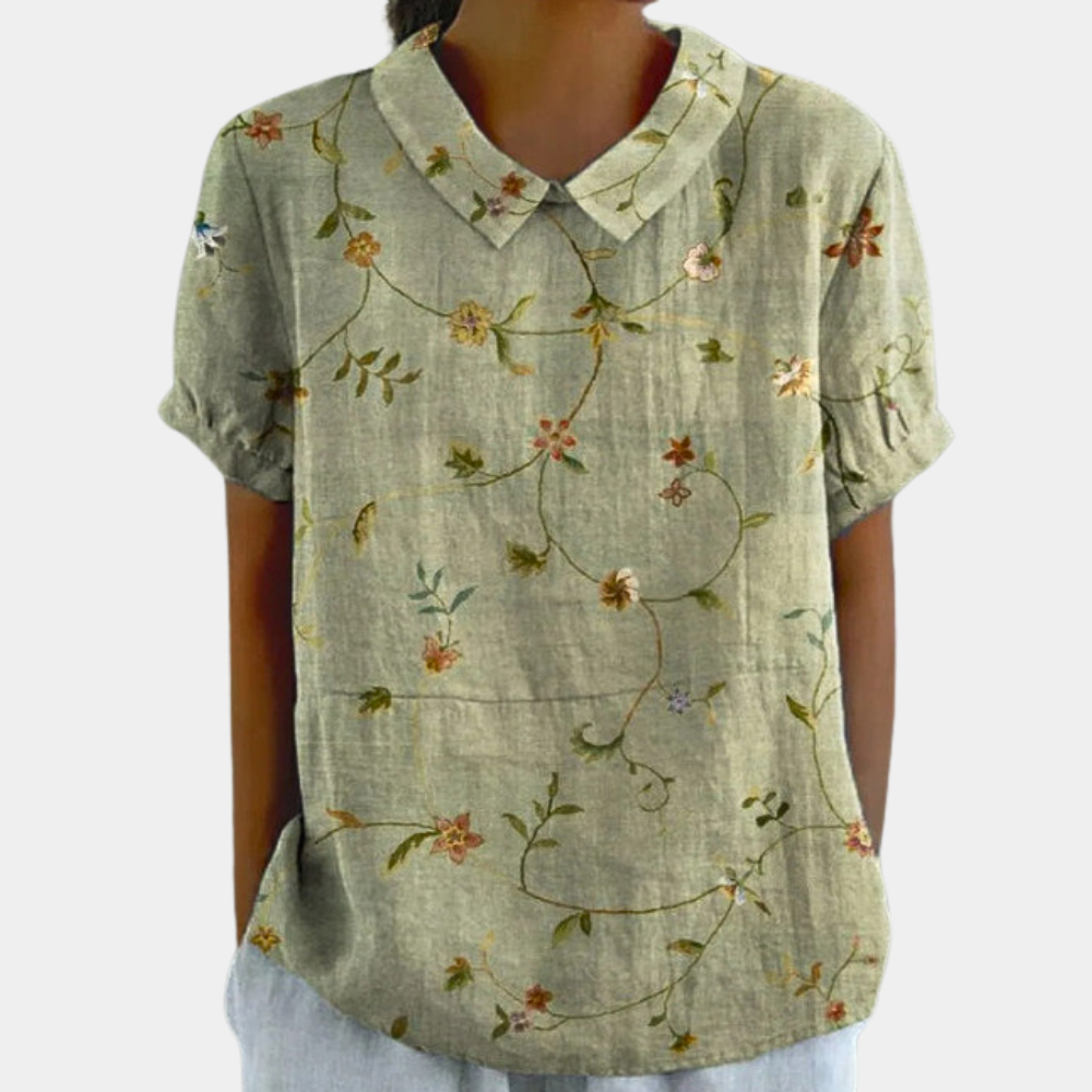 Blusa da donna leggera con stampa floreale e colletto – Camicia estiva leggera in stile vintage