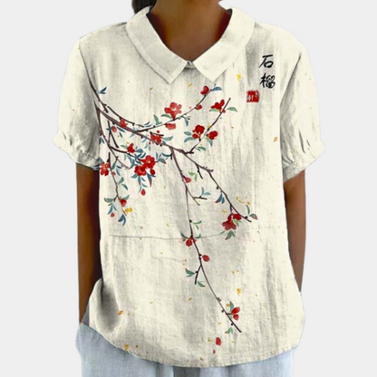 Blusa da donna leggera con stampa floreale e colletto – Camicia estiva leggera in stile vintage