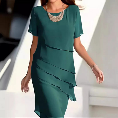 Kalienne - Elegante abito midi in chiffon con delicate sovrapposizioni