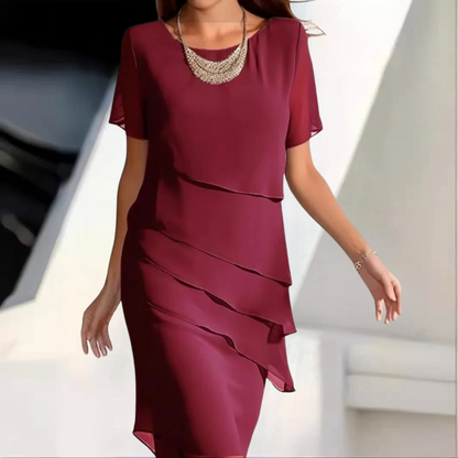 Kalienne - Elegante abito midi in chiffon con delicate sovrapposizioni