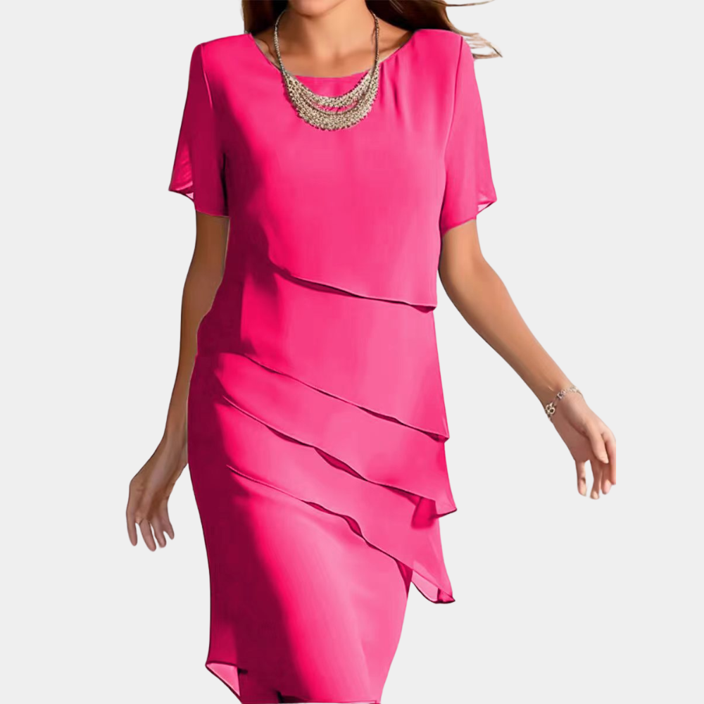 Kalienne - Elegante abito midi in chiffon con delicate sovrapposizioni
