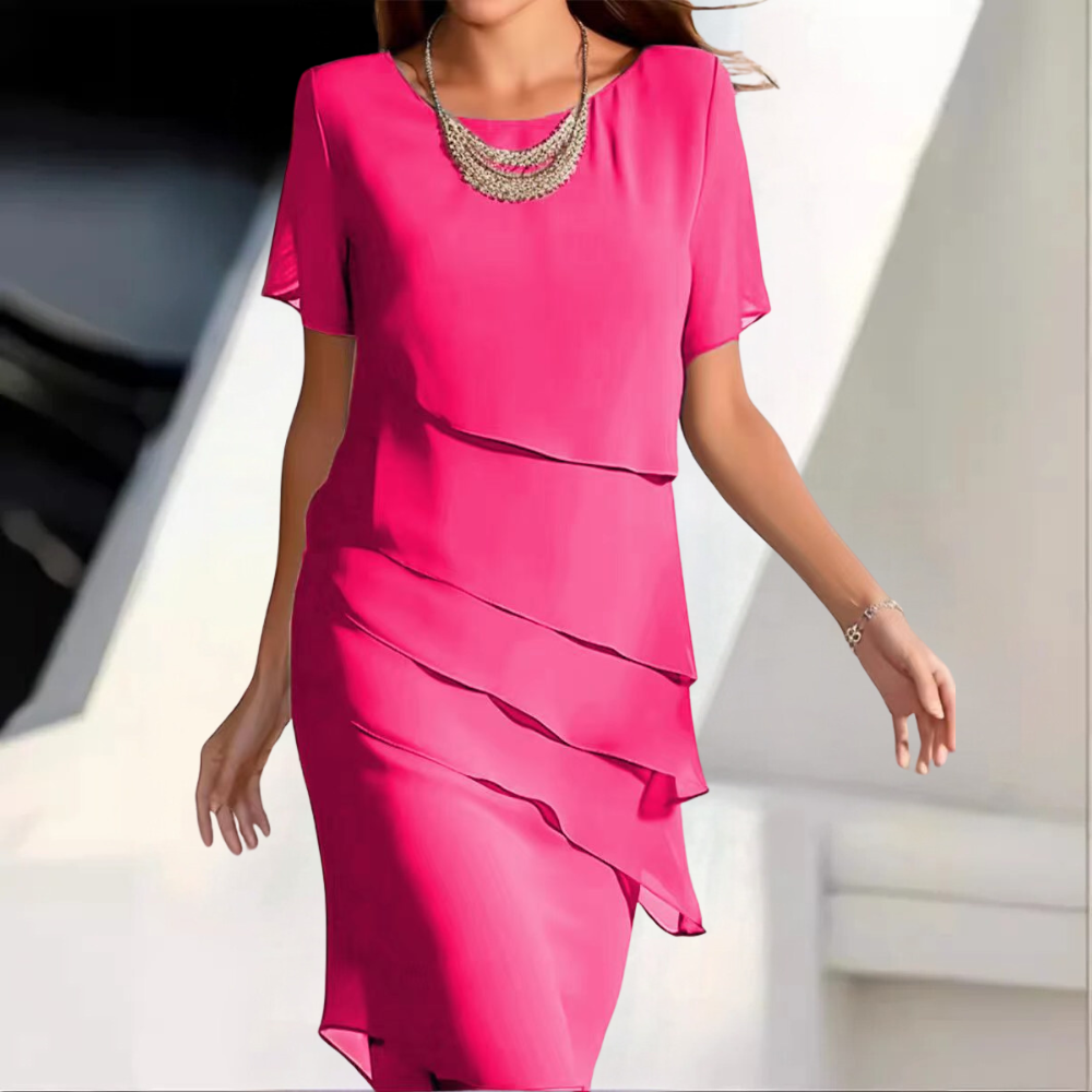 Kalienne - Elegante abito midi in chiffon con delicate sovrapposizioni