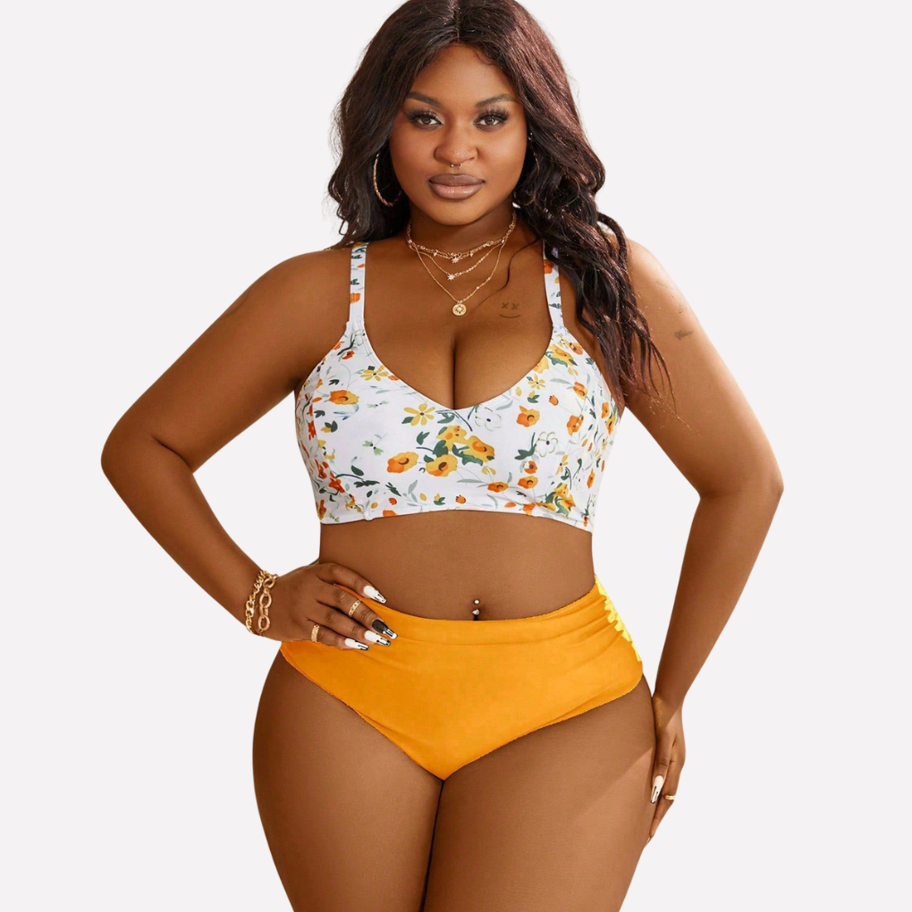 Bikini a Vita Alta Modellante per Donne – Set Confortevole con Top Floreale