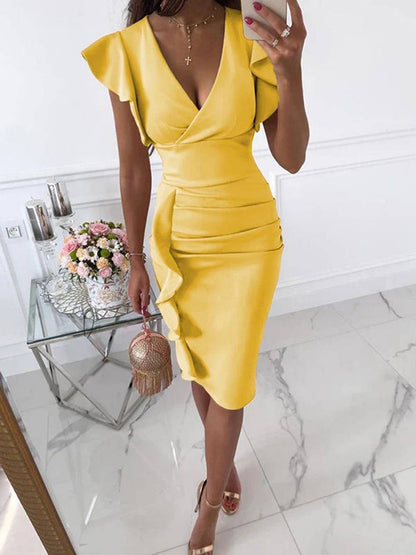 Rosalinde - Abito da cocktail per donne – Elegante e aderente abito midi con scollatura e dettagli in rouches