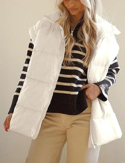 Gilet imbottito oversize con zip e tasche – Gilet invernale caldo e casual per donne