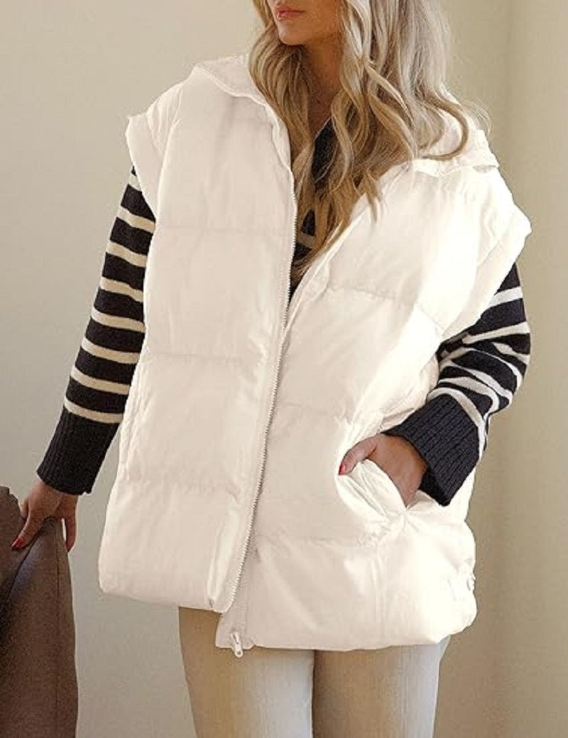 Gilet imbottito oversize con zip e tasche – Gilet invernale caldo e casual per donne