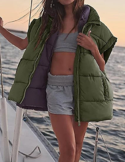 Gilet imbottito oversize con zip e tasche – Gilet invernale caldo e casual per donne