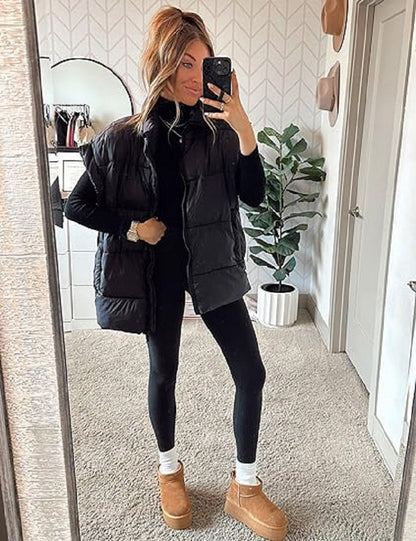 Gilet imbottito oversize con zip e tasche – Gilet invernale caldo e casual per donne