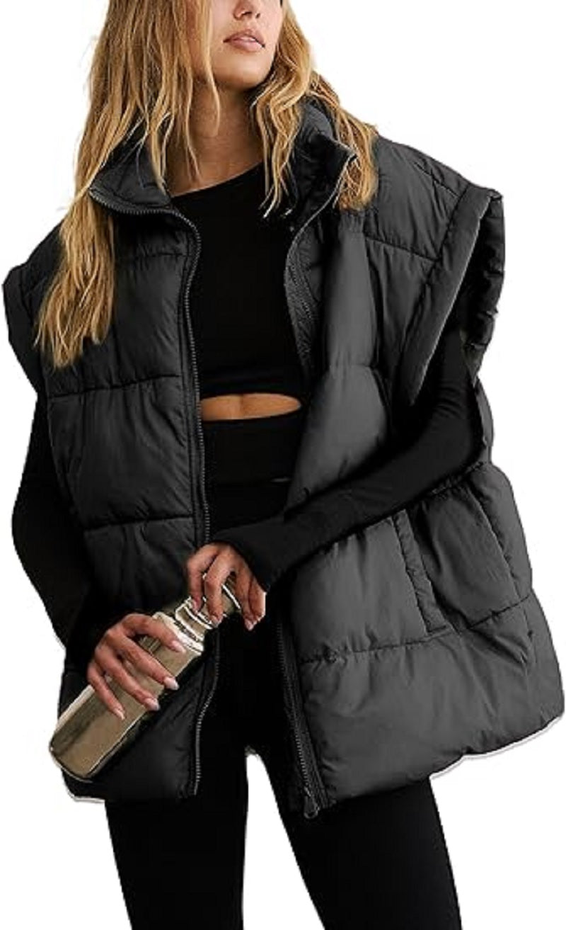 Gilet imbottito oversize con zip e tasche – Gilet invernale caldo e casual per donne