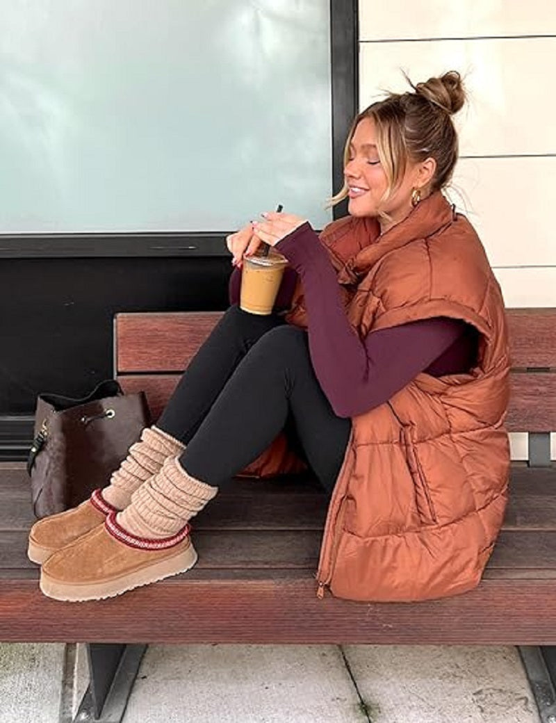 Gilet imbottito oversize con zip e tasche – Gilet invernale caldo e casual per donne
