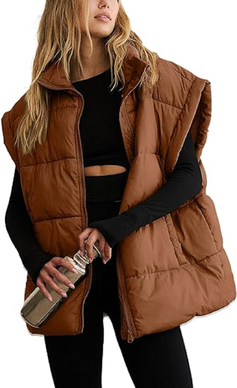 Gilet imbottito oversize con zip e tasche – Gilet invernale caldo e casual per donne