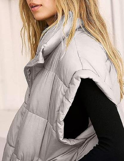 Gilet imbottito oversize con zip e tasche – Gilet invernale caldo e casual per donne