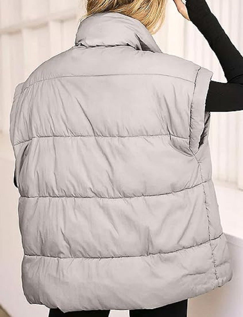 Gilet imbottito oversize con zip e tasche – Gilet invernale caldo e casual per donne